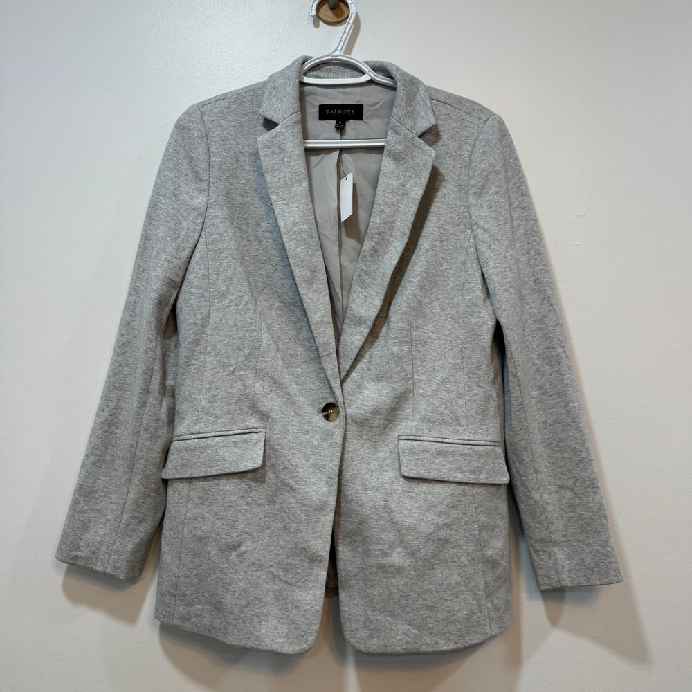 Talbots Womens‎ Ponte Knit Blazer Gray 8 Cotton Single Button Career Lined NWT